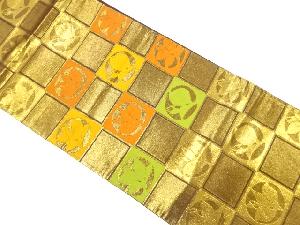 市松に草花模様織り出し　袋帯